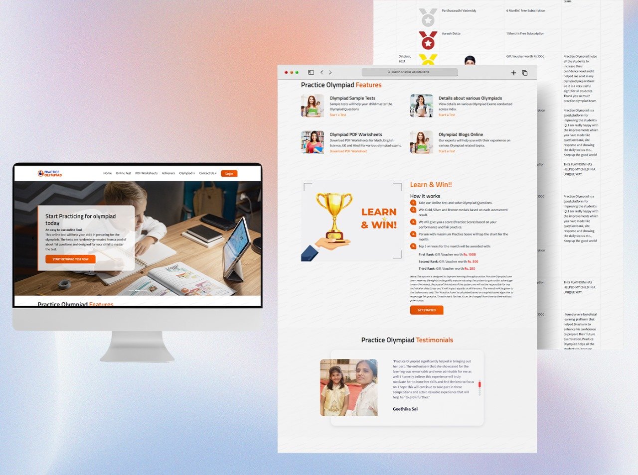 Practice olympiad website create by Droff Designs in chandigarh