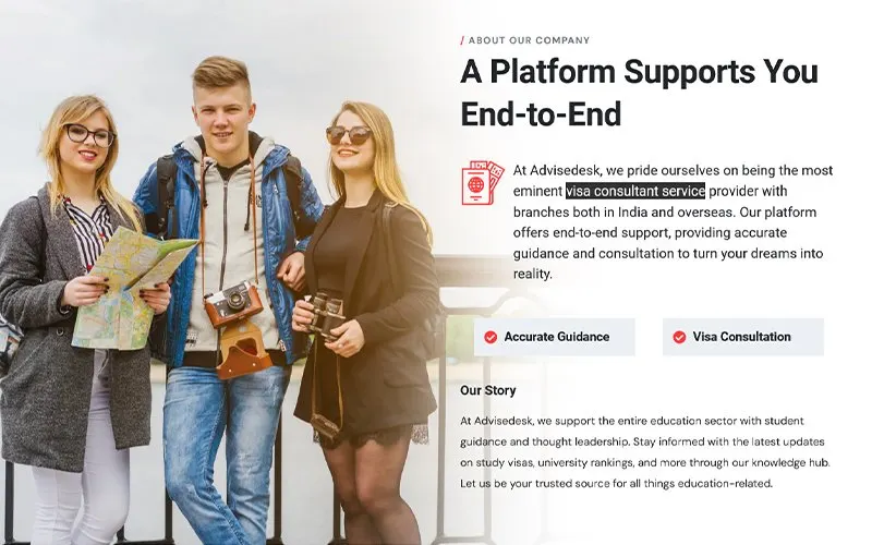 advice desk website design