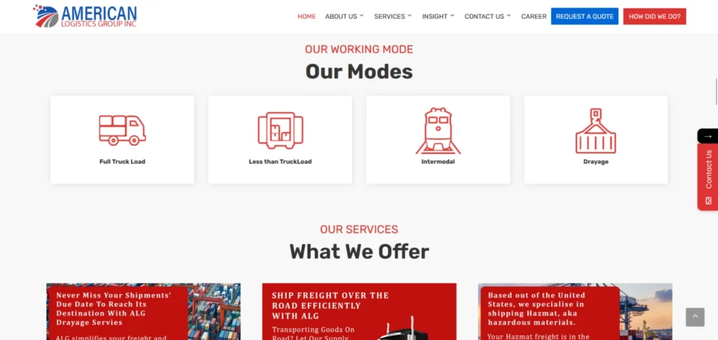 website design of american logistics group inc.