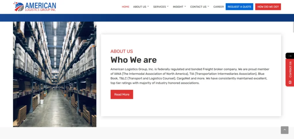 website design of american logistics group inc.