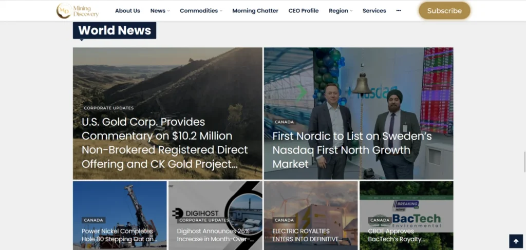 Mining Discovery website design