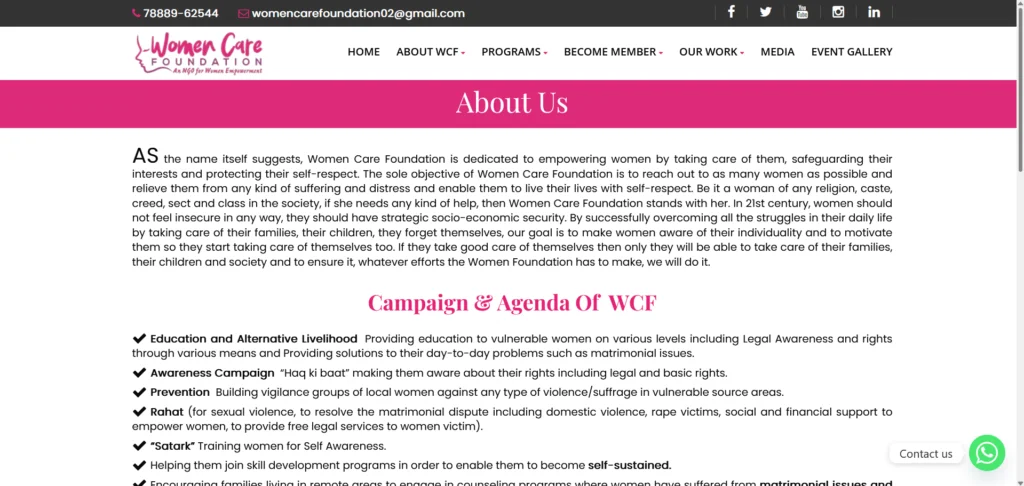 "Womencare Foundation" website design